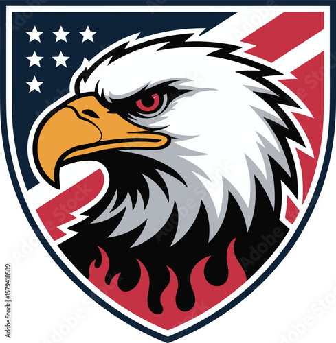 American bald eagle mascot vector illustration with flag, a symbol of freedom