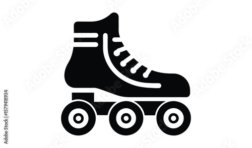 Classic black roller skate icon with four wheels on a white background