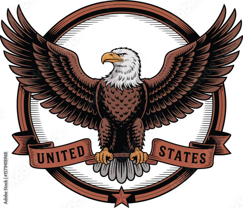 Eagle flying in the sky with USA flag wings vector illustration