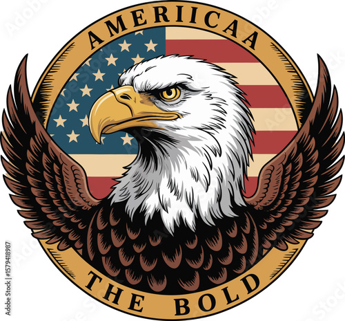 American bald eagle with USA flag wings flying symbol