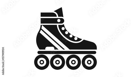 Black and white silhouette icon of a quad roller skate with four wheels