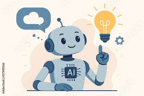 AI artificial intelligence technology to think and advise a new idea. Machine learning chatbot for support and help. Innovation and automation concept. Smart robot with AI chip.