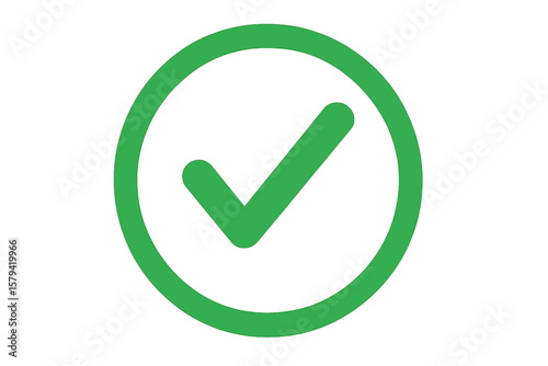 Green check mark icon. Yes symbol, correct sign. Approved, ok button. Success, vote, task done tick. Quality check and validation concept. Vector illustration isolated.