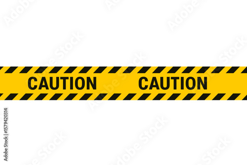 Caution Warning Tape Banner for Construction Site, Road Hazard, Safety Barrier, Isolated on Transparent Background, Realistic Vector Illustration, Emergency Zone, Danger Sign