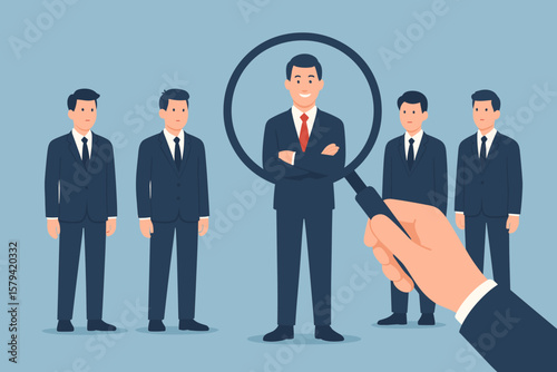 Human resources recruitment concept, headhunting, choosing best candidate for job vacancy, talent selection, employer searching, HR manager using magnifying glass