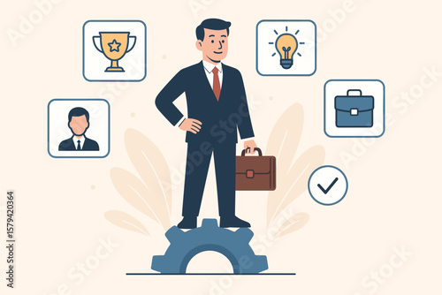 Competence skills and ability for work responsibility. Professional work experience and capability for job qualification. Career development concept with a successful businessman.