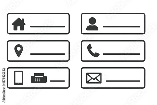 Contact us icon set for business card and website. Communication symbols for address, phone, email, location. Vector graphic element for user interface design contact form.