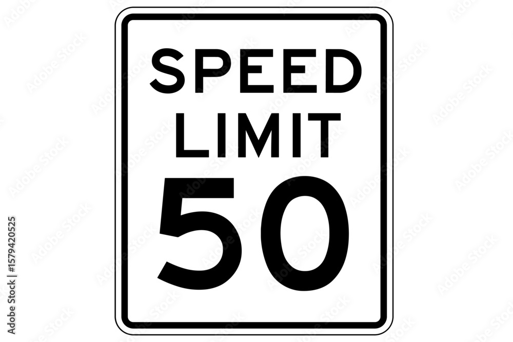 Speed Limit 50 Road Sign. Traffic Regulation Symbol. Printable Vector Illustration. Black and White Highway Safety Signage. Transportation Law Icon. Urban and Rural Street Sign. USA Standard. Speed Limit 50 Road Sign. Traffic Regulation Symbol. Printable Vector Illustration. Black and White Highway Safety Signage. Transportation Law Icon. Urban and Rural Street Sign. USA Standard.