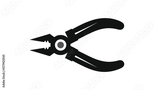 Simple black silhouette of combination pliers on a white background