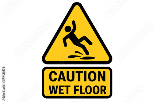 Caution Wet Floor Sign Vector, Slippery Surface Hazard Warning, Falling Person Pictogram, Safety Alert, Yellow Triangle, Workplace Accident Prevention, Transparent PNG Illustration