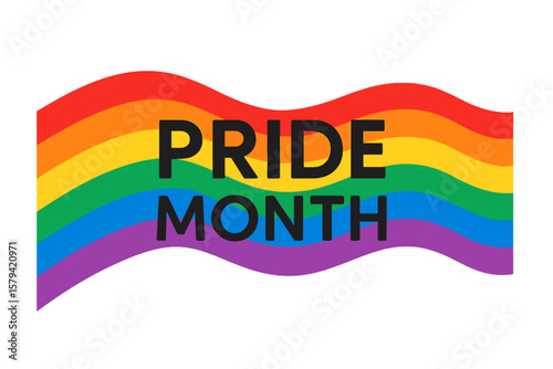 Pride Month Banner with Wavy Rainbow Flag, LGBTQ Pride Stripes, Colorful Vector Illustration, Transparent Background, Equality Celebration, Diversity, Inclusive Design
