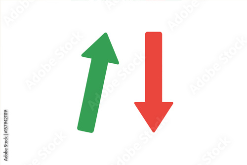Green Up Arrow and Red Down Arrow Symbolizing Business Growth and Decline, Market Trends, Sales Increase and Decrease, Financial Success and Loss, Vector Illustration