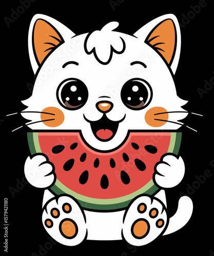 Kawaii Cat Eating Watermelon Summer Fruit Cat Lover