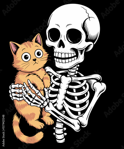 Funny Skeleton Cat Halloween