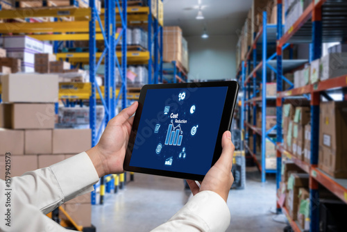 Cost reduction, cost saving concept shown on computer screen brisk, corporate business efficiently save cost and company resources by reduction of unnecessary expenses