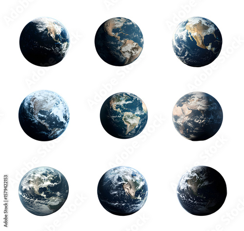 Wallpaper Mural Nine Detailed Views of Planet Earth Showing Varying Cloud Cover and Illumination isolated on a transparent background Torontodigital.ca