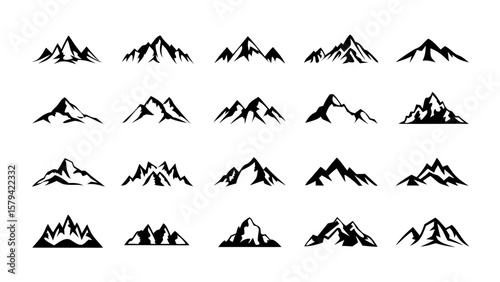 Mountain Peak Silhouettes Icon Set - Wilderness Landscape Vector