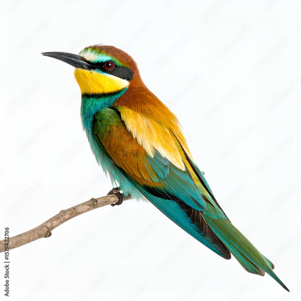 Obraz premium Vibrant bee-eater perched gracefully showcasing colorful plumage on white background