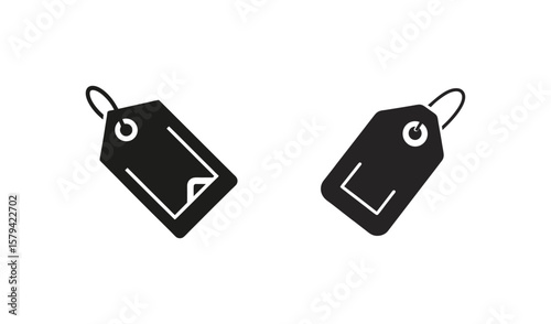 Two black price tags with white outline on white background