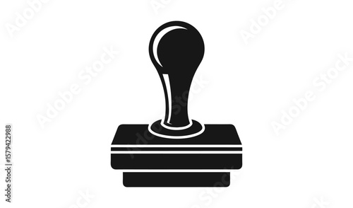 Simple black silhouette of a rubber stamp with a rounded handle on a white background