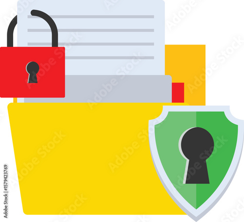 Data security and privacy concept. File protection. Safe confidential information. Document data secures locked secret access. privacy protection, personal secret digital electronic lock. vector.

