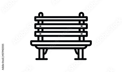 Simple outline icon of a classic wooden park bench front view