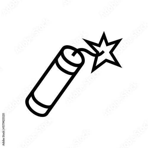 Dynamite stick icon design, perfect for safety warning symbols or danger signs, offering a stylized graphic with a lit fuse.