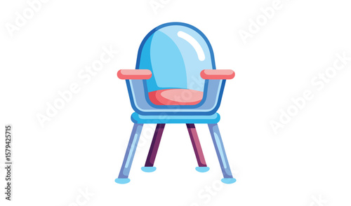 Modern blue high chair with pink cushion for baby feeding time