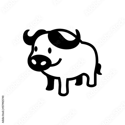 Adorable buffalo drawing with a cartoonish style is ideal for kids projects and animal-themed designs on websites and logos.