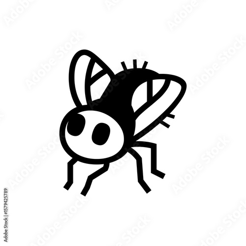 A simple graphic of a black fly with rounded body and stylized wings, suitable for icons, branding, or educational material.