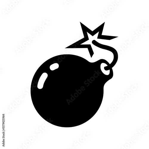 Simple detonator graphic with burning fuse for explosive design elements and hazard symbols relating to danger.