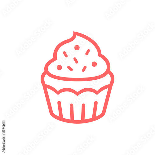 Delicious cupcake icon graphic suitable for menu design and bakery branding with a simple and clean outline style in vibrant color.