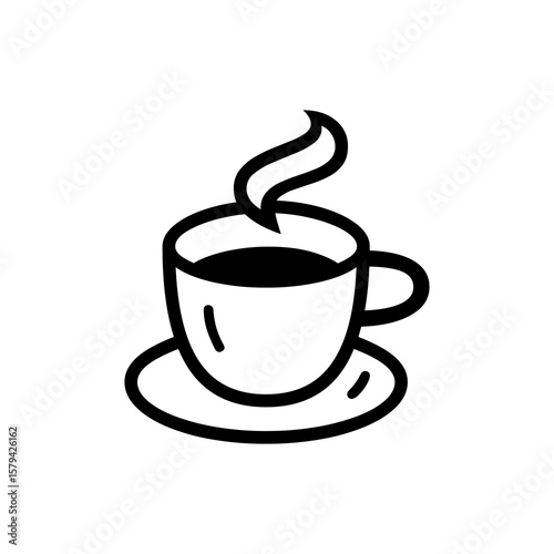 Minimalist graphic of a coffee cup with steam, a simple design ideal for menus or coffee shop branding projects.