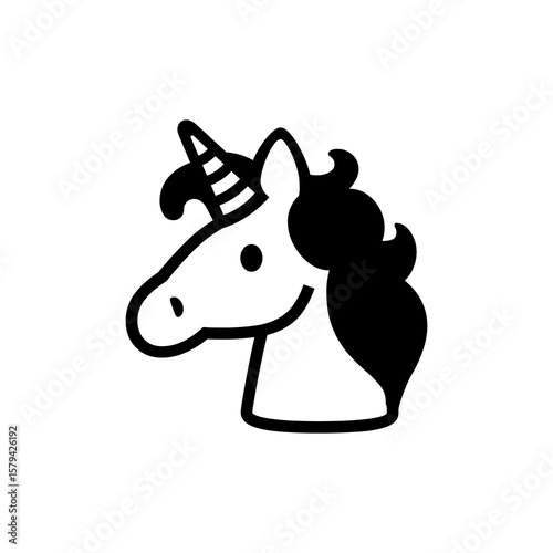 Charming unicorn head design with simple line art style, perfect for fairytale themed projects or branding with a touch of magic.