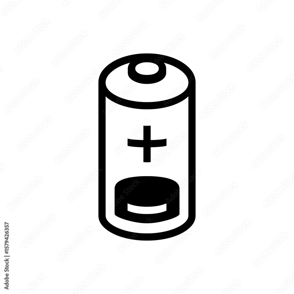 Obraz premium Battery icon design showing energy source with positive terminal symbol for logos, infographics and technology related materials.