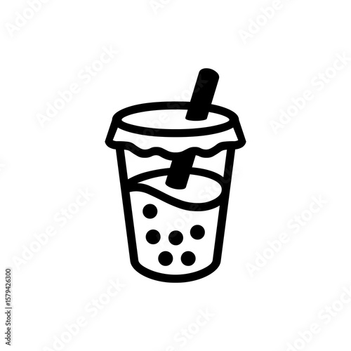 Simple boba tea graphic showcases a refreshing beverage icon for menus, logos, and branding elements, offering a delightful treat representation.