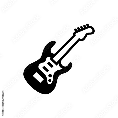 Guitar graphic in black, suitable for musical projects, branding for artists, or creative designs needing an instrument element.