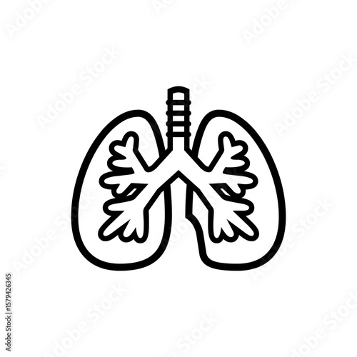Anatomical lungs graphic showcases the respiratory system, ideal for health-related designs and medical educational materials in a simple line drawing.