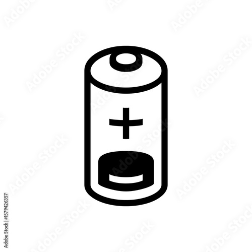 Battery icon design showing energy source with positive terminal symbol for logos, infographics and technology related materials.