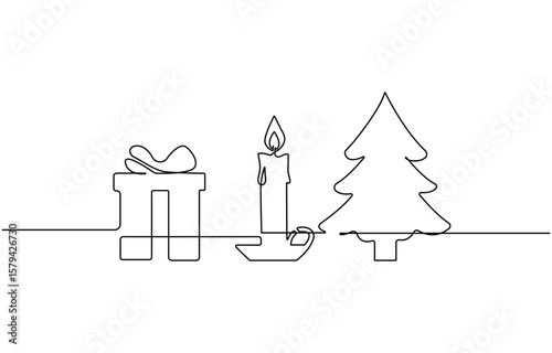 Jingle bell continuous one line drawing, single line art element,  garland with bulbs drawing with one editable continuous line. silhouette on white background.