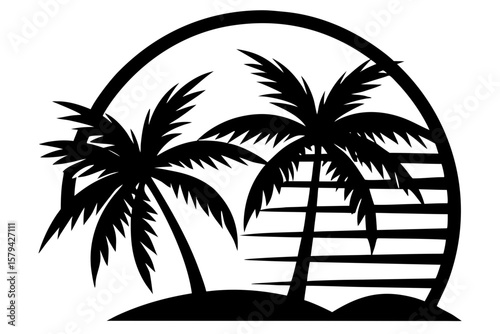 Vector art of silhouette of  palm trees landscape 