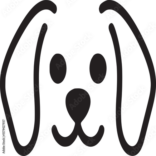 Simple dog face outline with floppy ears and round eyes on a light beige color background image