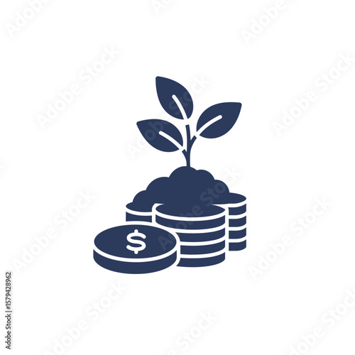 Coin stack with plant sprouting symbolizing financial growth  