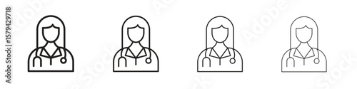 Woman Doctor icons in minimalistic thin line strokes designs