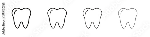 Tooth icons in minimalistic thin line strokes designs