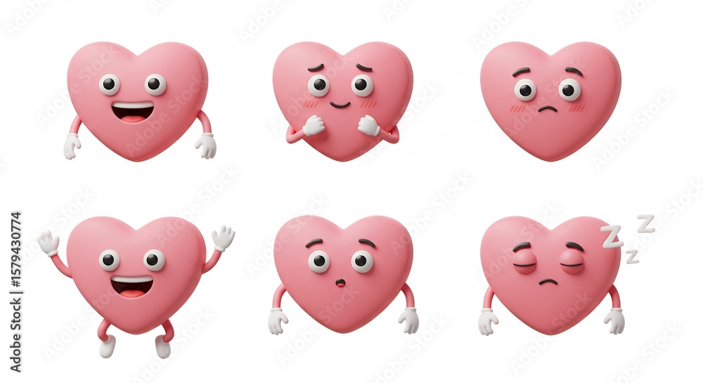 Fototapeta premium Heart cartoon characters set