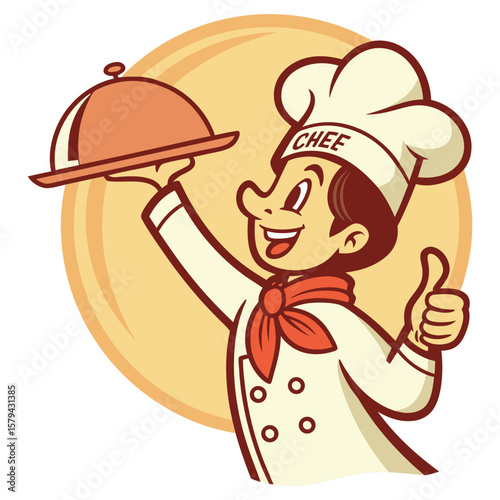 Smiling Cartoon Chef Logo – Retro Cooking Character Vector Design