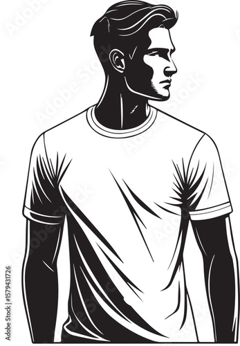 Confident Young Man Silhouette in Stylish Casual T-Shirt Pose