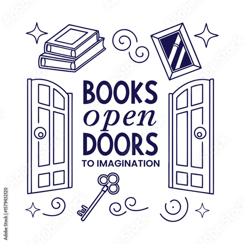 Books open doors to imagination with a key and magical stars