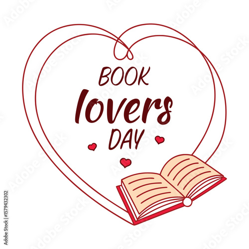 Open book with hearts and text book lovers day inside a heart shape